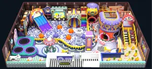 multi-level indoor playground featuring a circus and fantasy theme