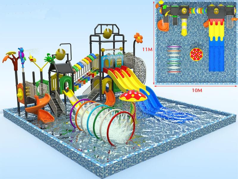 parco acquatico con scivoli e area giochi